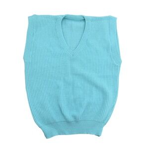 Handmade Vintage 80s Knit Sweater Vest V-Neck Mint Blue Large Green